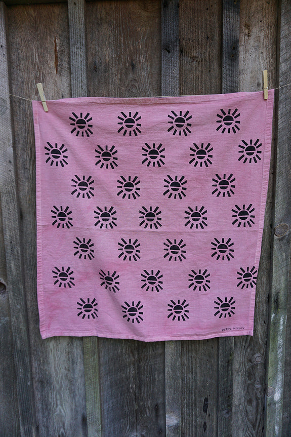 Naturally Dyed + Blockprinted Tea Towel - Pink
