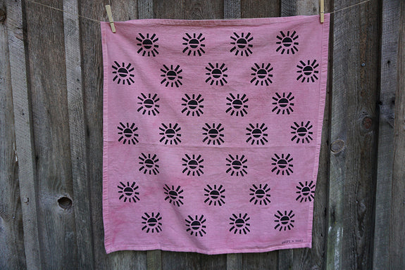 Naturally Dyed + Blockprinted Tea Towel - Pink