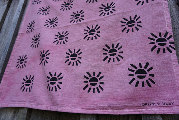 Naturally Dyed + Blockprinted Tea Towel - Pink