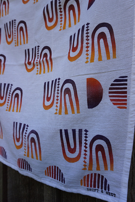 Blockprinted Tea Towel - White