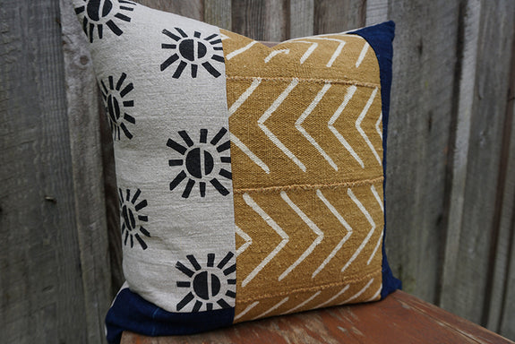 Bria - African Mudcloth and Vintage Indigo with Blockprint Pillow