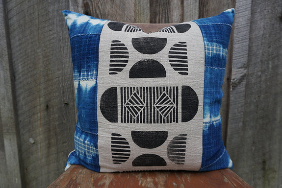 Rian - Vintage African Indigo with Blockprint Pillow