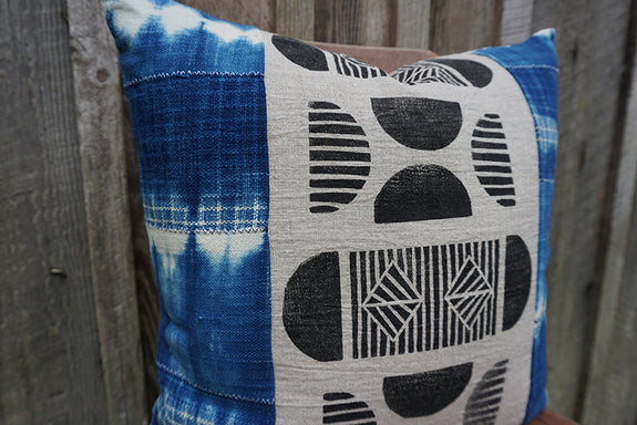 Rian - Vintage African Indigo with Blockprint Pillow