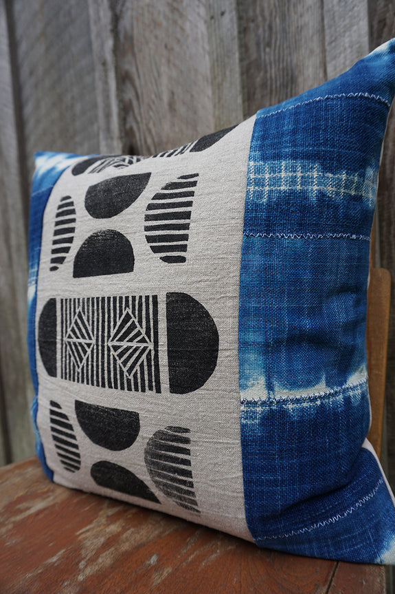 Rian - Vintage African Indigo with Blockprint Pillow