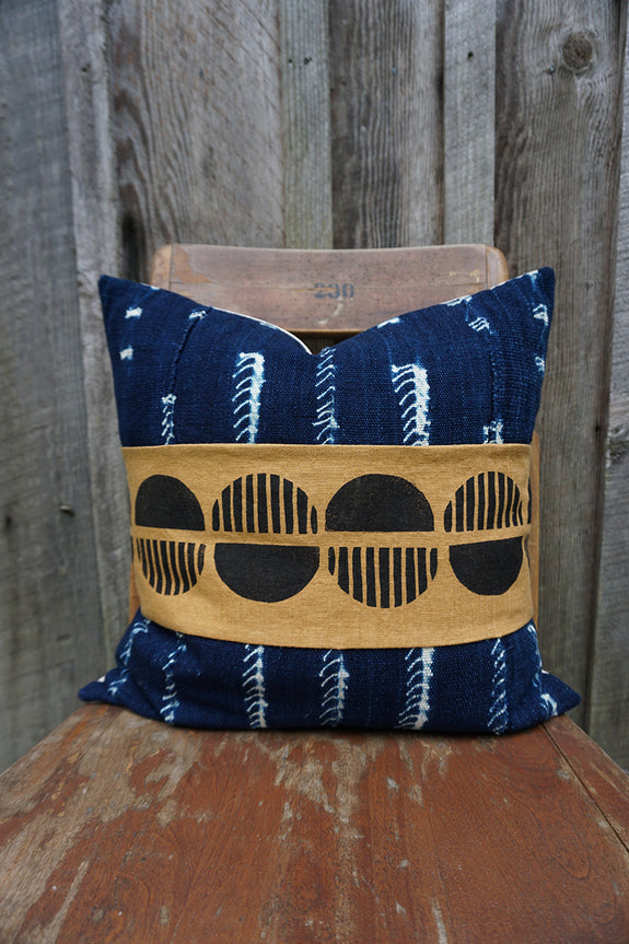Ayana - Blockprint with Vintage African Indigo Pillow