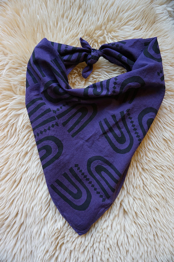 Naturally Dyed + Blockprinted Organic Cotton Bandana - Purple