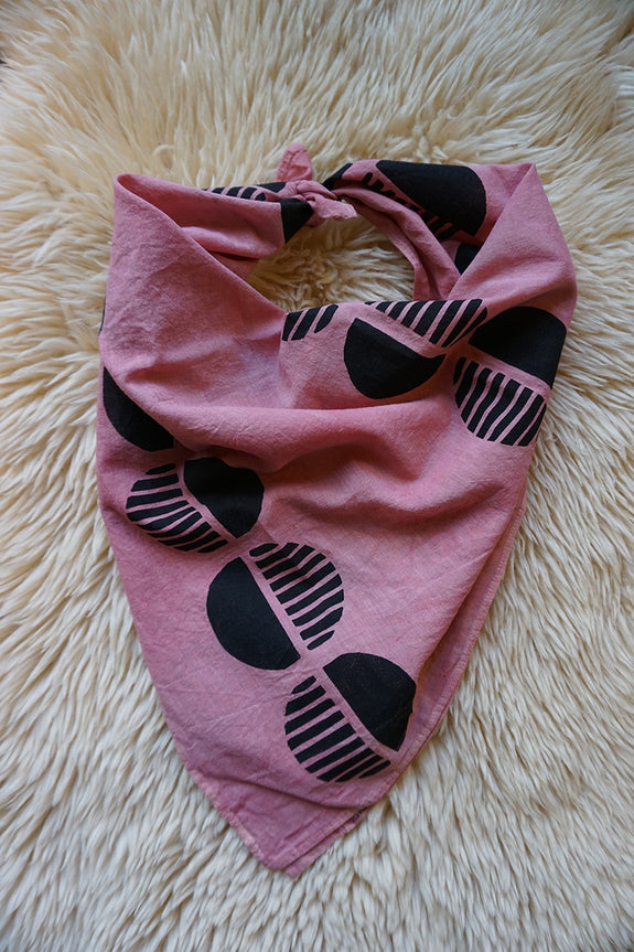 Naturally Dyed + Blockprinted Organic Cotton Bandana - Pink