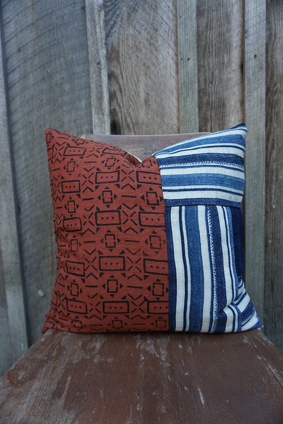 Alora - Blockprint and Vintage African Indigo Pillow