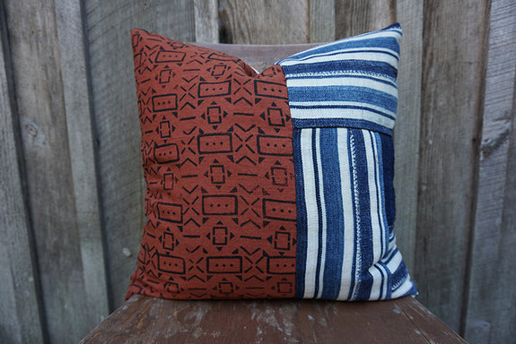 Alora - Blockprint and Vintage African Indigo Pillow