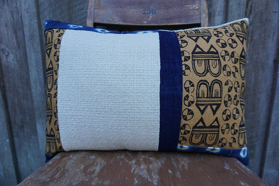 Elizabeth - Blockprint and Vintage African Indigo Pillow