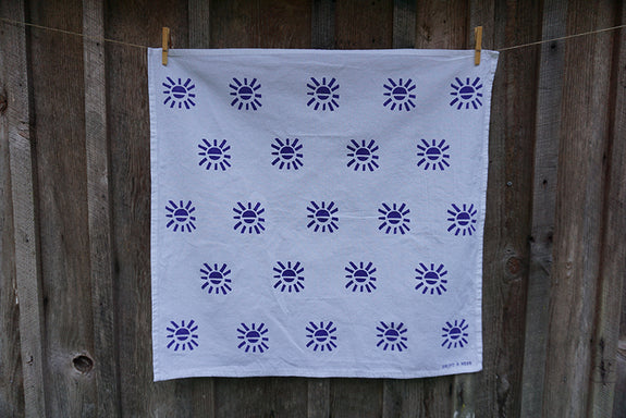 Blockprinted Tea Towel - White/Violet