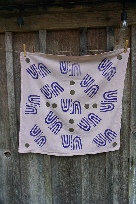 Naturally Dyed + Blockprinted Tea Towel - Pink