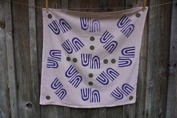 Naturally Dyed + Blockprinted Tea Towel - Pink