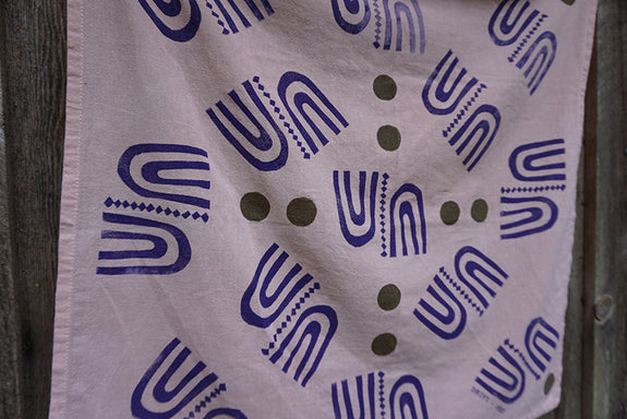 Naturally Dyed + Blockprinted Tea Towel - Pink