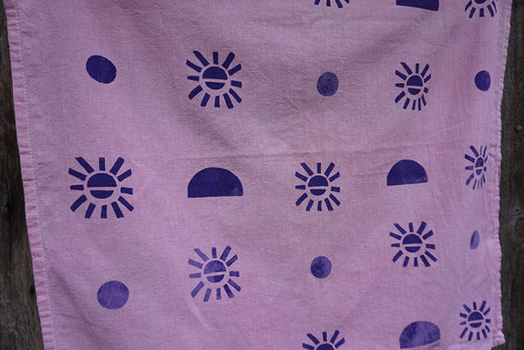 Naturally Dyed + Blockprinted Tea Towel - Pink