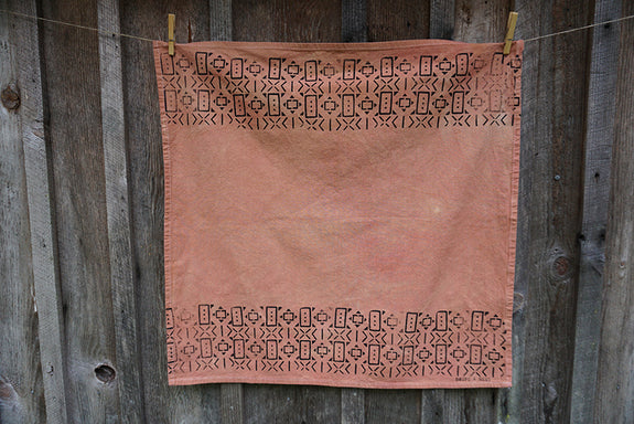 Naturally Dyed + Blockprinted Tea Towel - Terracotta