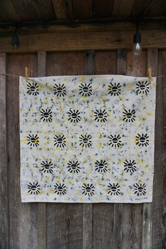 Naturally Dyed + Blockprinted Tea Towel - Multi