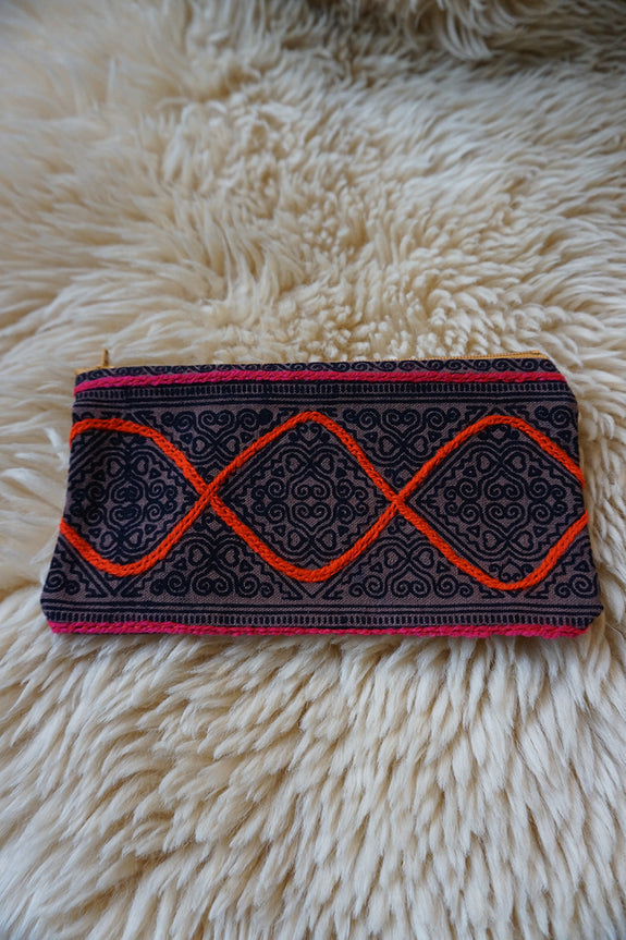 Zippered Pouch made from Hmong Textile - #332