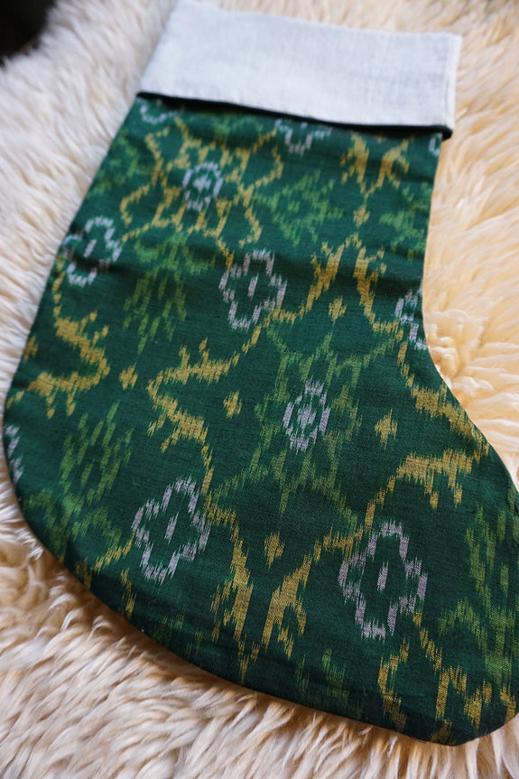 Stocking made from Indonesian Ikat - Green