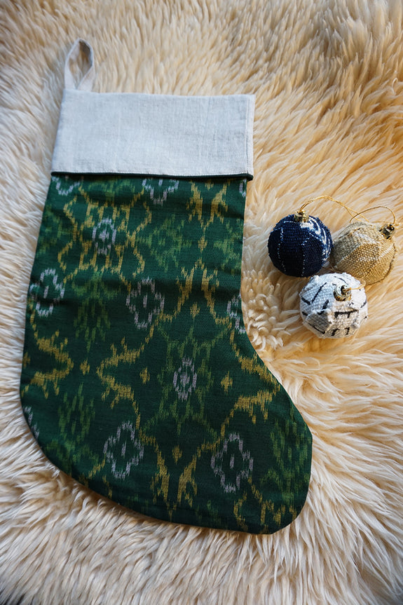 Stocking made from Indonesian Ikat - Green