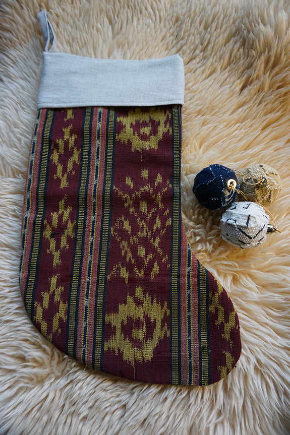 Stocking made from Indonesian Ikat - Burgundy