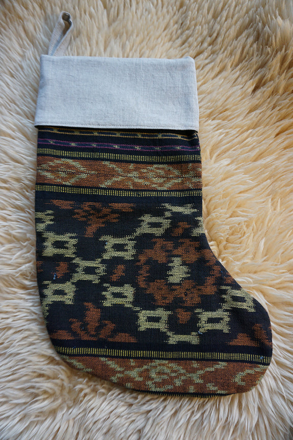 Stocking made from Indonesian Ikat - Orange/Brown