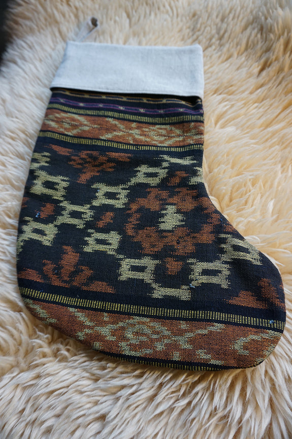 Stocking made from Indonesian Ikat - Orange/Brown