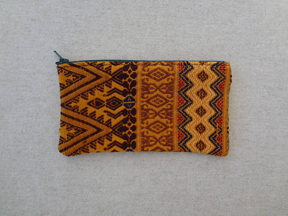 Colourful Zippered Pouch made from a Hand Woven Oaxacan Textile - #114