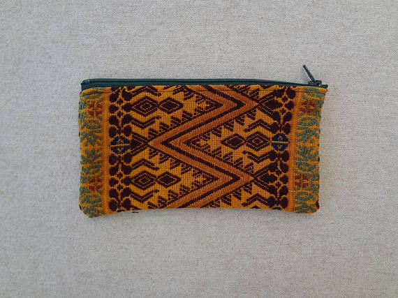 Colourful Zippered Pouch made from a Hand Woven Oaxacan Textile - #114