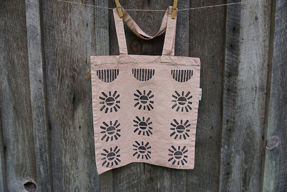 Naturally Dyed + Blockprinted Organic Cotton Tote Bag - Light Pink