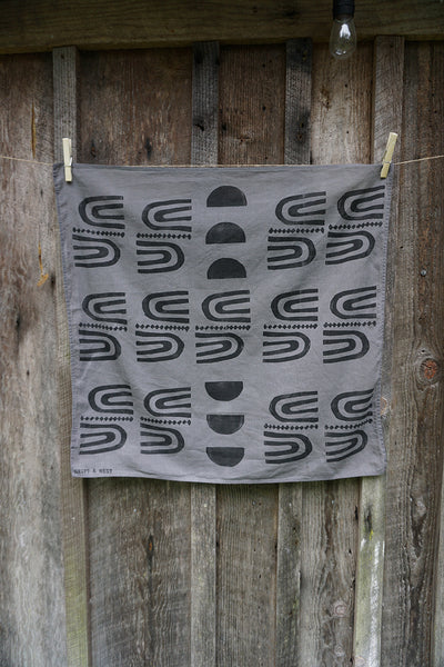 Naturally Dyed + Blockprinted Organic Cotton Bandana - Grey/Purple