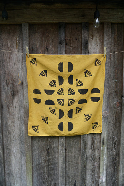 Naturally Dyed + Blockprinted Organic Cotton Bandana - Yellow