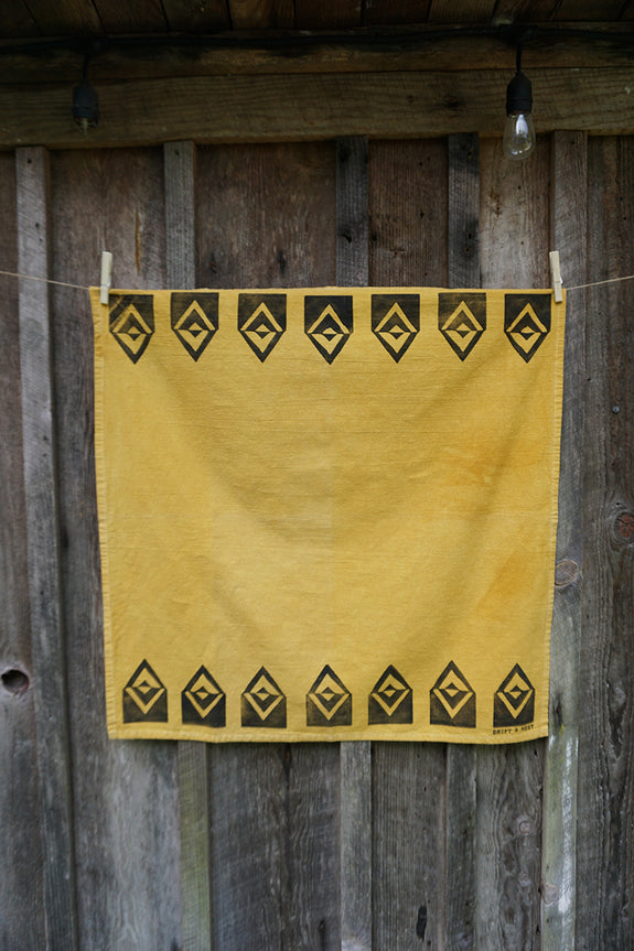 Naturally Dyed + Blockprinted Tea Towel - Yellow