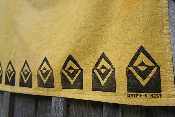 Naturally Dyed + Blockprinted Tea Towel - Yellow