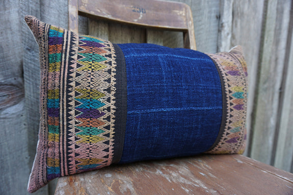 Bryce - Vintage African Indigo and Laotian Silk Pillow