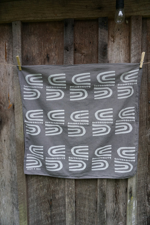 Naturally Dyed + Blockprinted Organic Cotton Bandana - Grey/Purple