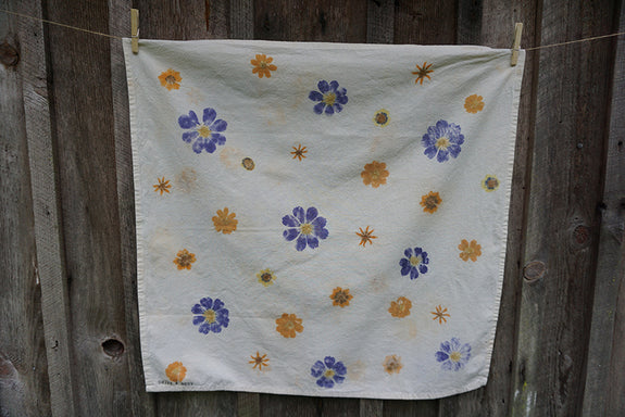Naturally Dyed Tea Towel - Flowers