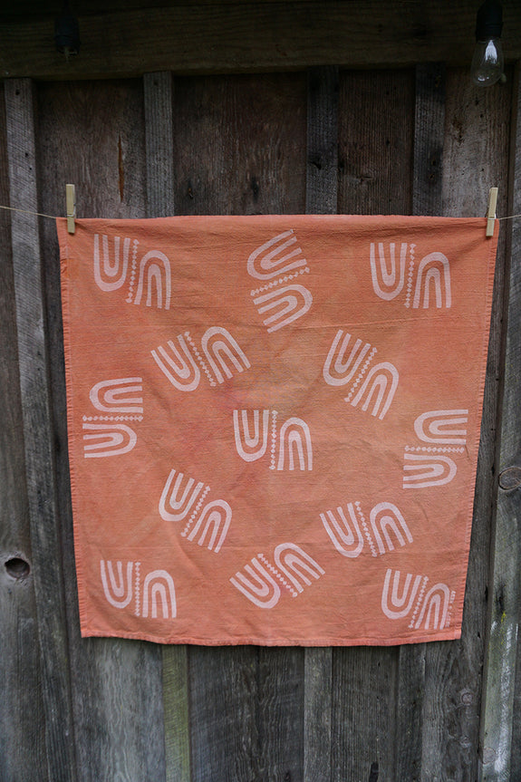 Naturally Dyed + Blockprinted Tea Towel - Terracotta