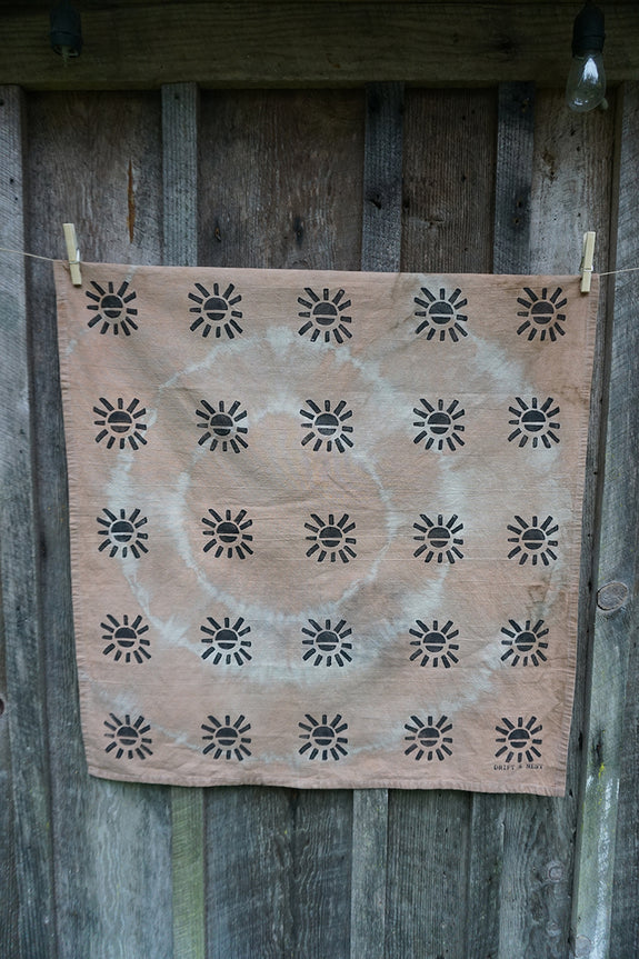 Naturally Dyed + Blockprinted Tea Towel - Grey/Terracotta