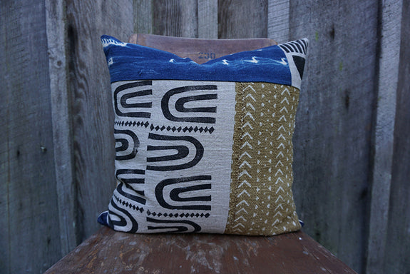 Lana - Blockprint, Vintage African Indigo and Mudcloth Pillow