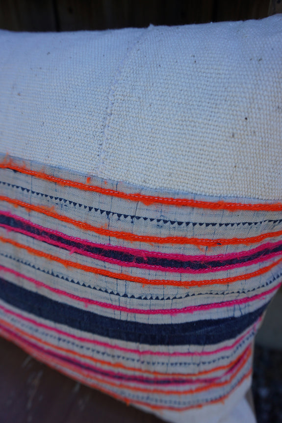 Portia - Vintage Hmong Textile + African Cotton Pillow