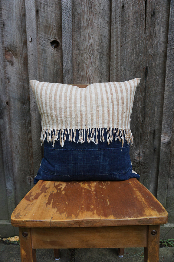 Edith - Vintage African Indigo and Indonesian Striped Cotton Pillow