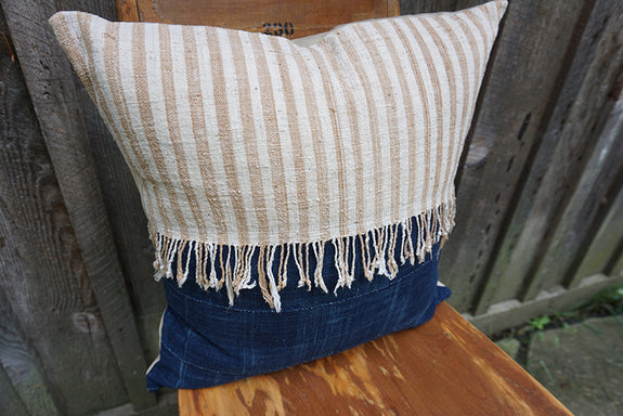 Edith - Vintage African Indigo and Indonesian Striped Cotton Pillow
