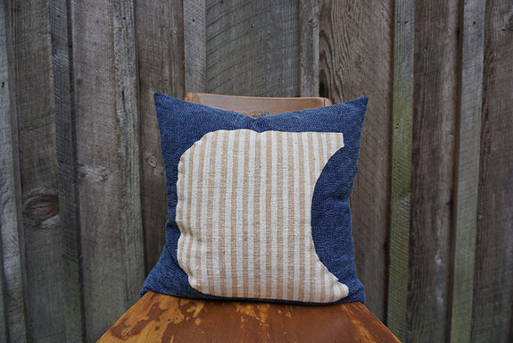 Evangeline - Indigo Thai Fabric with Indonesian Striped Cotton Pillow