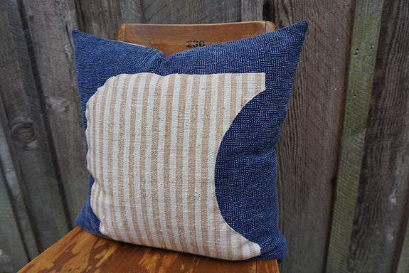 Evangeline - Indigo Thai Fabric with Indonesian Striped Cotton Pillow