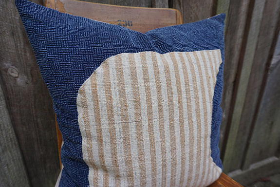 Evangeline - Indigo Thai Fabric with Indonesian Striped Cotton Pillow