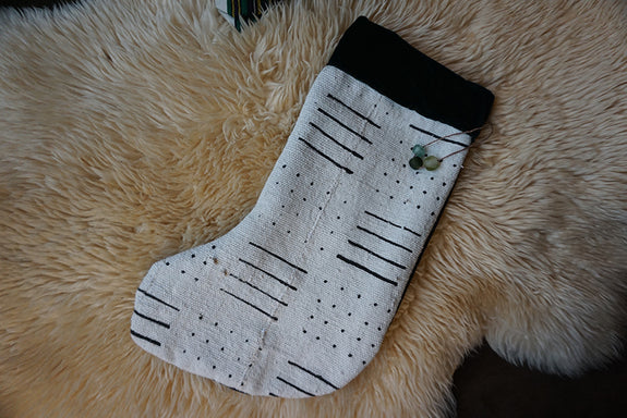 African Mudcloth Stocking - White Lines/Dots