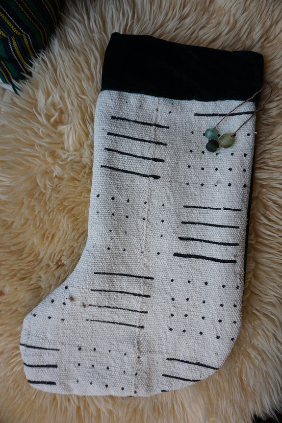 African Mudcloth Stocking - White Lines/Dots