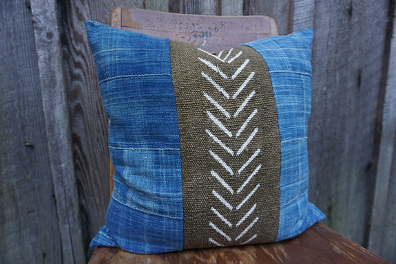 North - African Mudcloth and Vintage Indigo Pillow