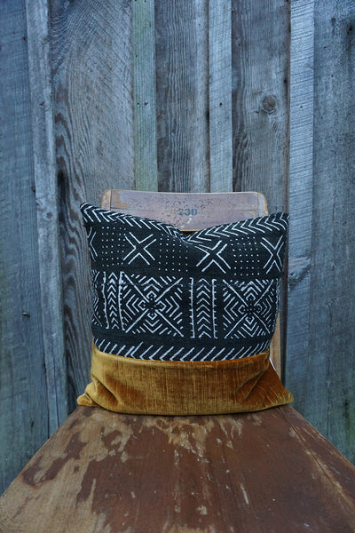 Winter - African Mudcloth with Vintage Velvet Pillow